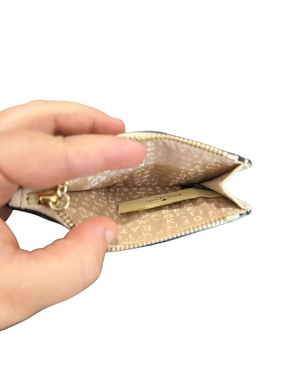 kate spade cream leather zip coin pouch with keyring